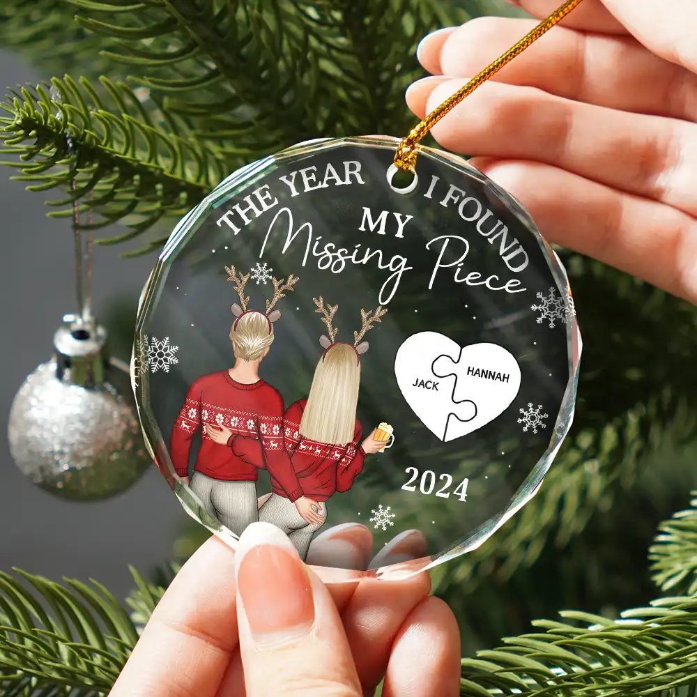 The Year I Found My Missing Piece Couple - Personalized Glass Ornament - Image 2