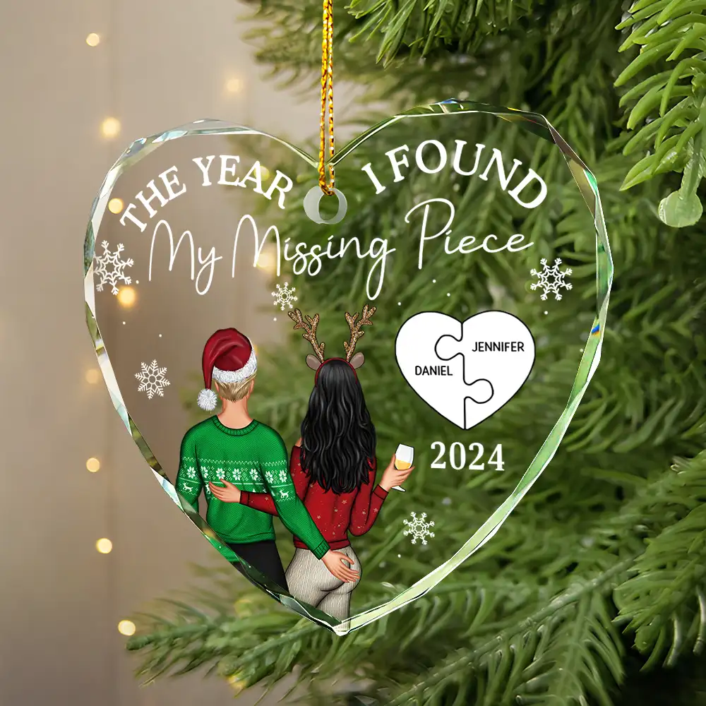 The Year I Found My Missing Piece Couple - Personalized Glass Ornament - Image 4