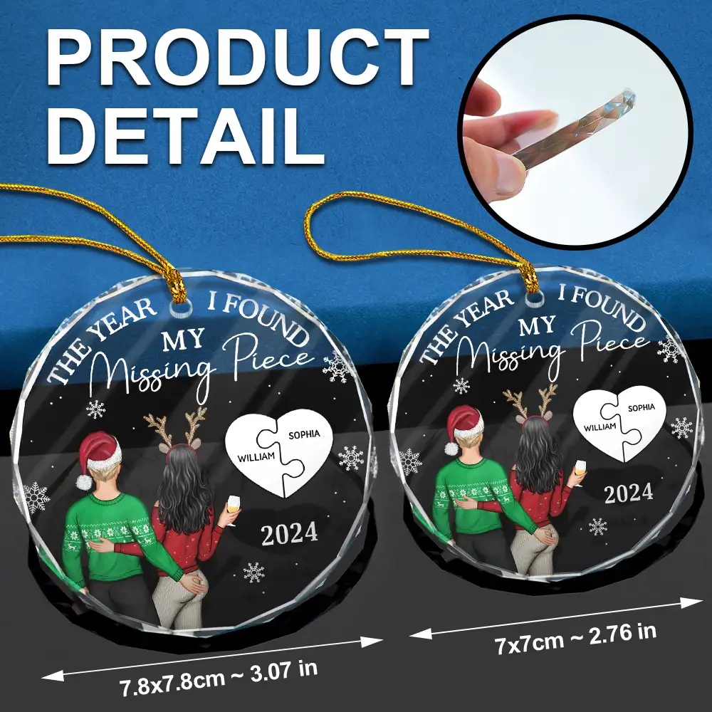 The Year I Found My Missing Piece Couple - Personalized Glass Ornament - Image 6