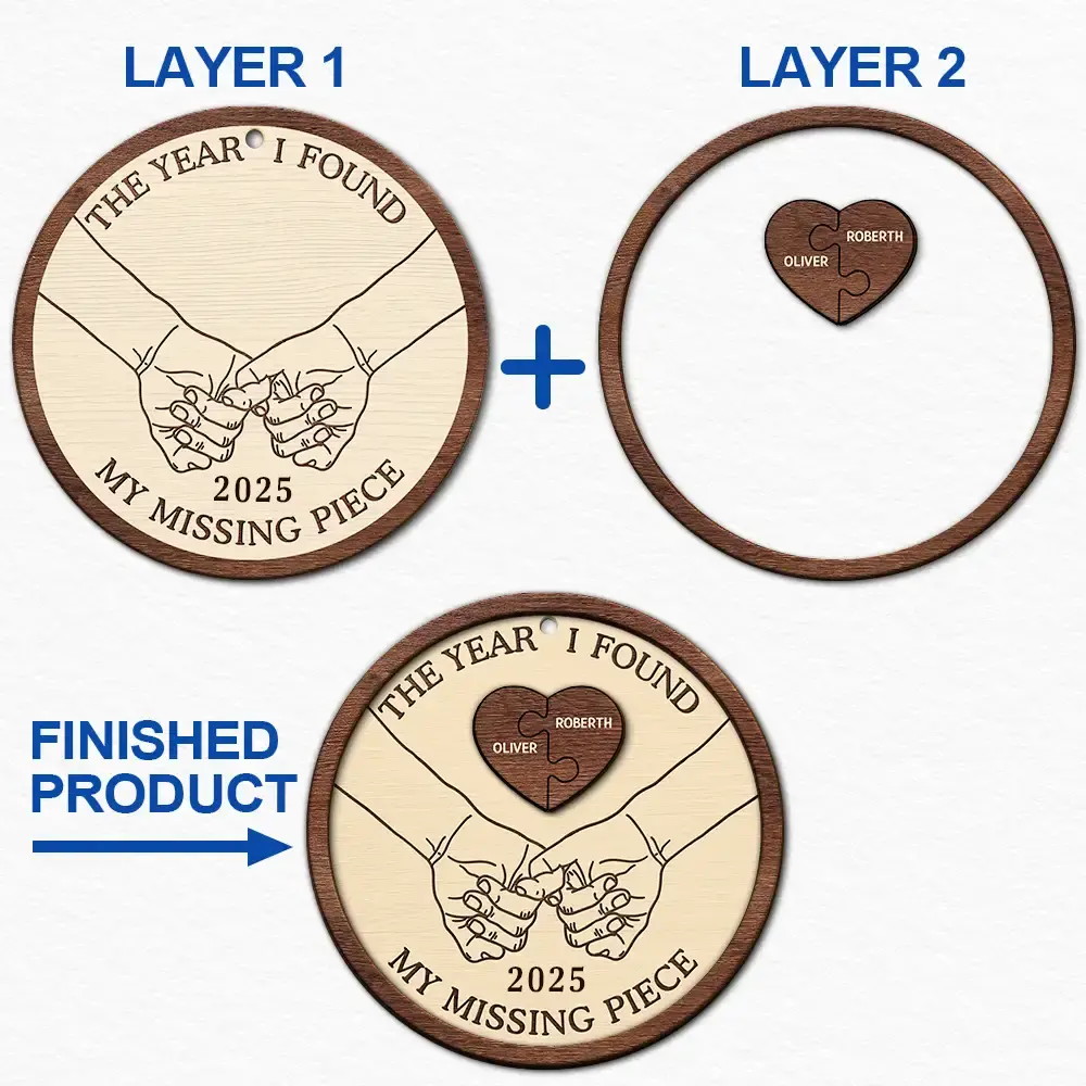 The Year I Found My Missing Piece Couples Heart Puzzle - Personalized 2-Layered Wooden Ornament - Image 6