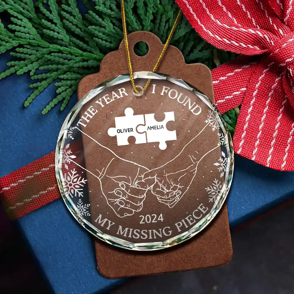 The Year I Found My Missing Piece Couples - Personalized Circle Glass Ornament - Image 5
