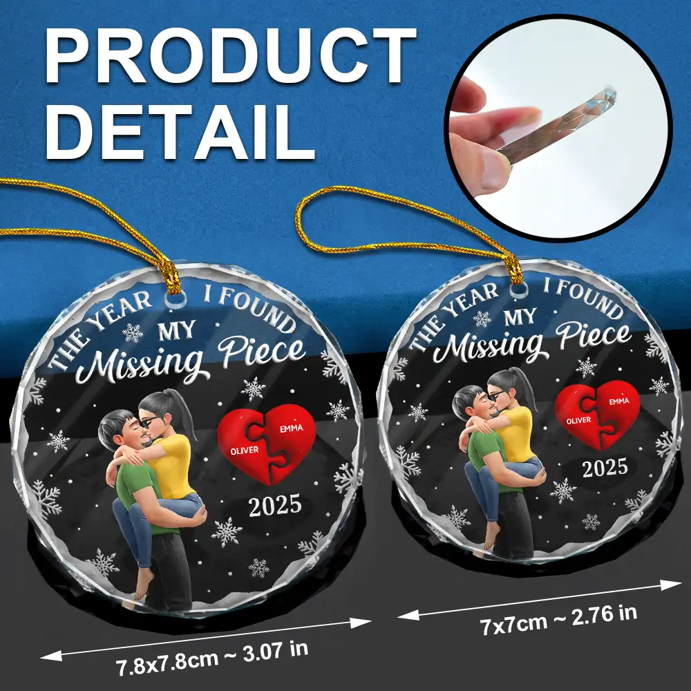 The Year I Found My Missing Piece Kissing Couples 3D - Personalized Glass Ornament - Image 6