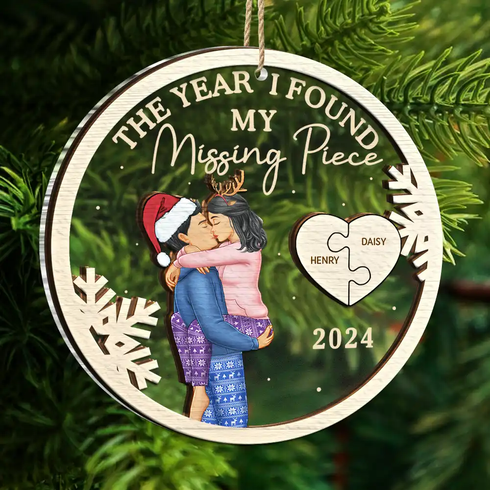 The Year I Found My Missing Piece Kissing Couples - Personalized 2-Layered Mix Ornament - Image 5
