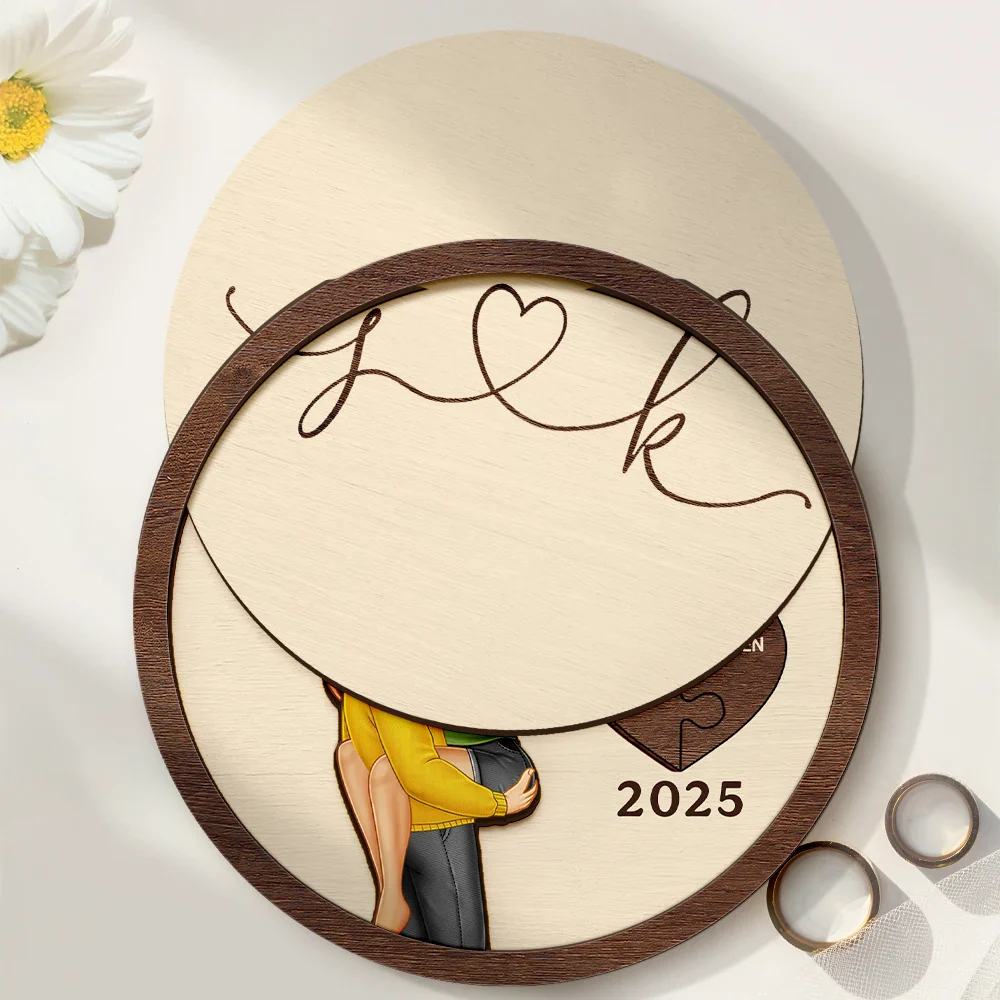 The Year I Found My Missing Piece Kissing Couples - Personalized 2-Layered Wooden Ring Dish - Image 4