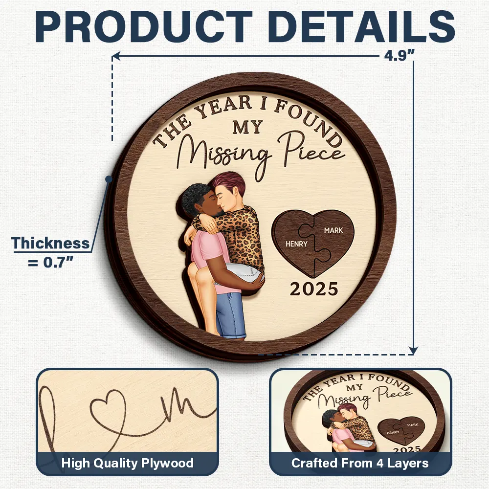 The Year I Found My Missing Piece Kissing Couples - Personalized 2-Layered Wooden Ring Dish - Image 5