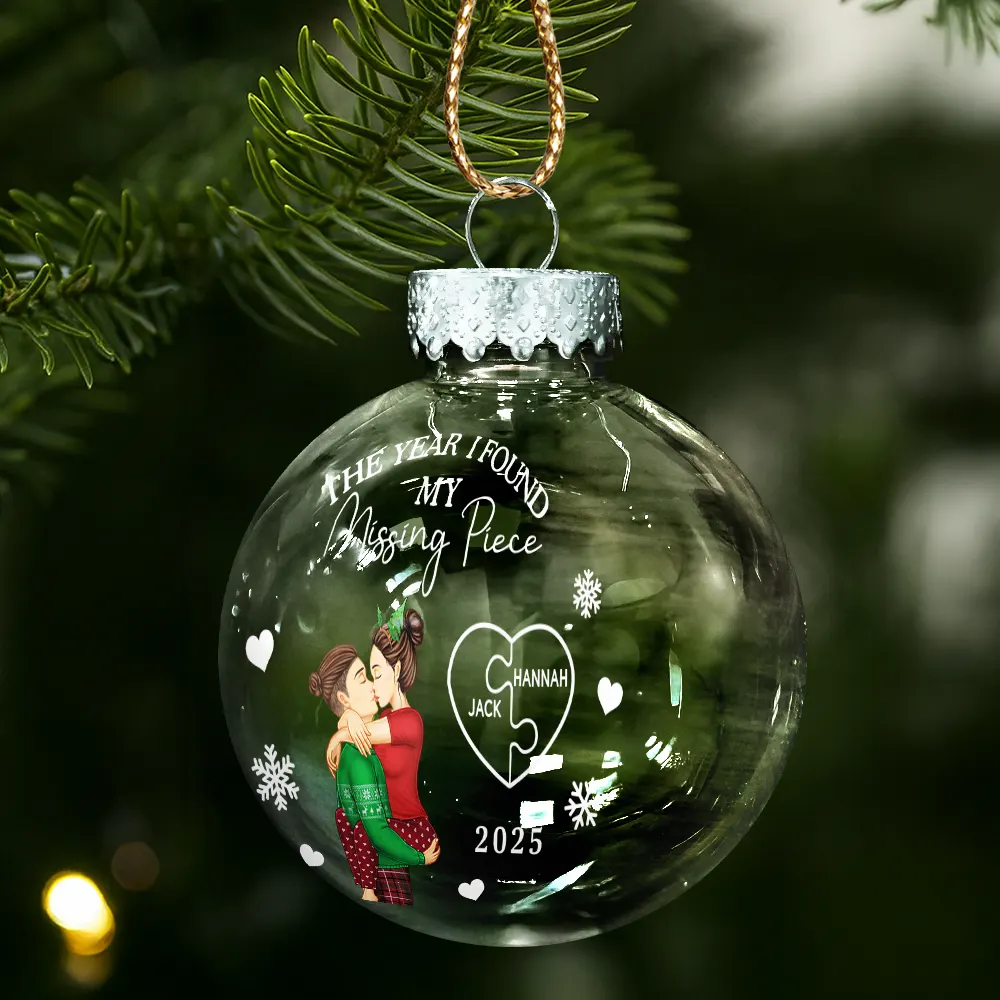The Year I Found My Missing Piece Kissing Couples - Personalized Ball Ornament - Image 2