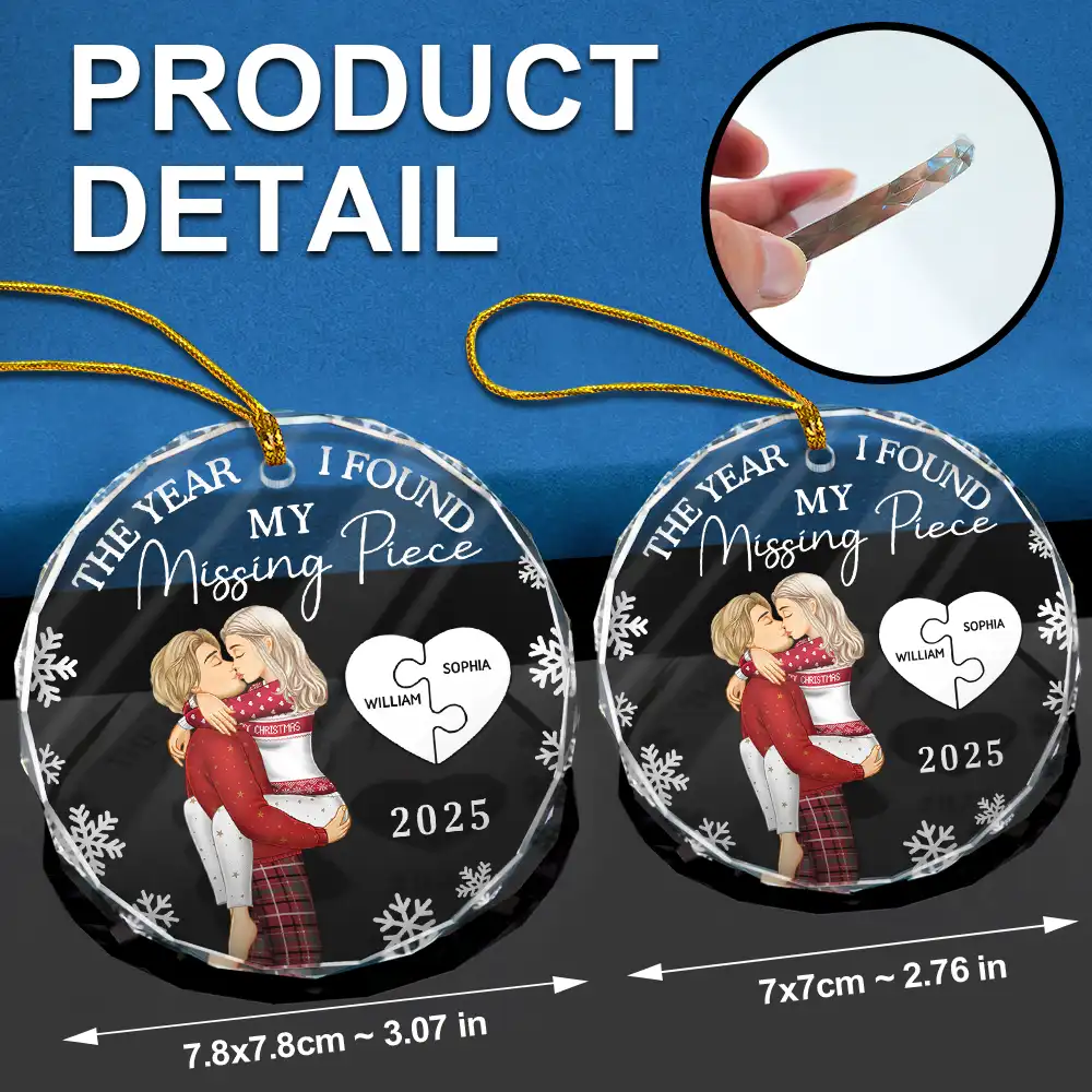 The Year I Found My Missing Piece Kissing Couples - Personalized Circle Glass Ornament - Image 6