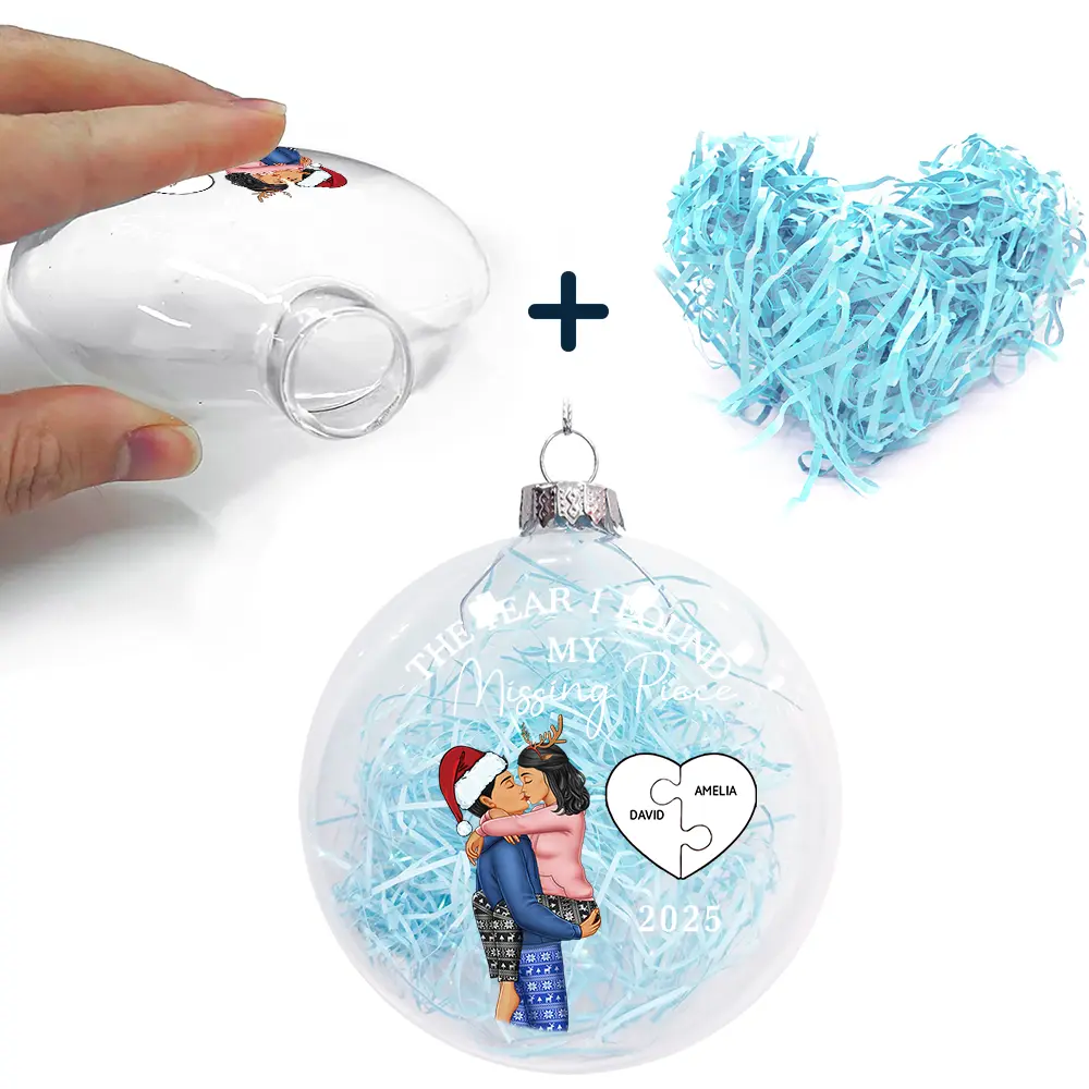 The Year I Found My Missing Piece Kissing Couples - Personalized Clear Flat Ball Ornament - Image 5