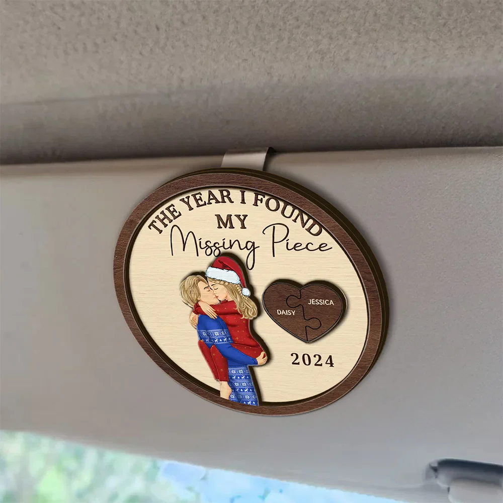 The Year I Found My Missing Piece Kissing Couples - Personalized Custom Shaped Car Visor Clip - Image 2