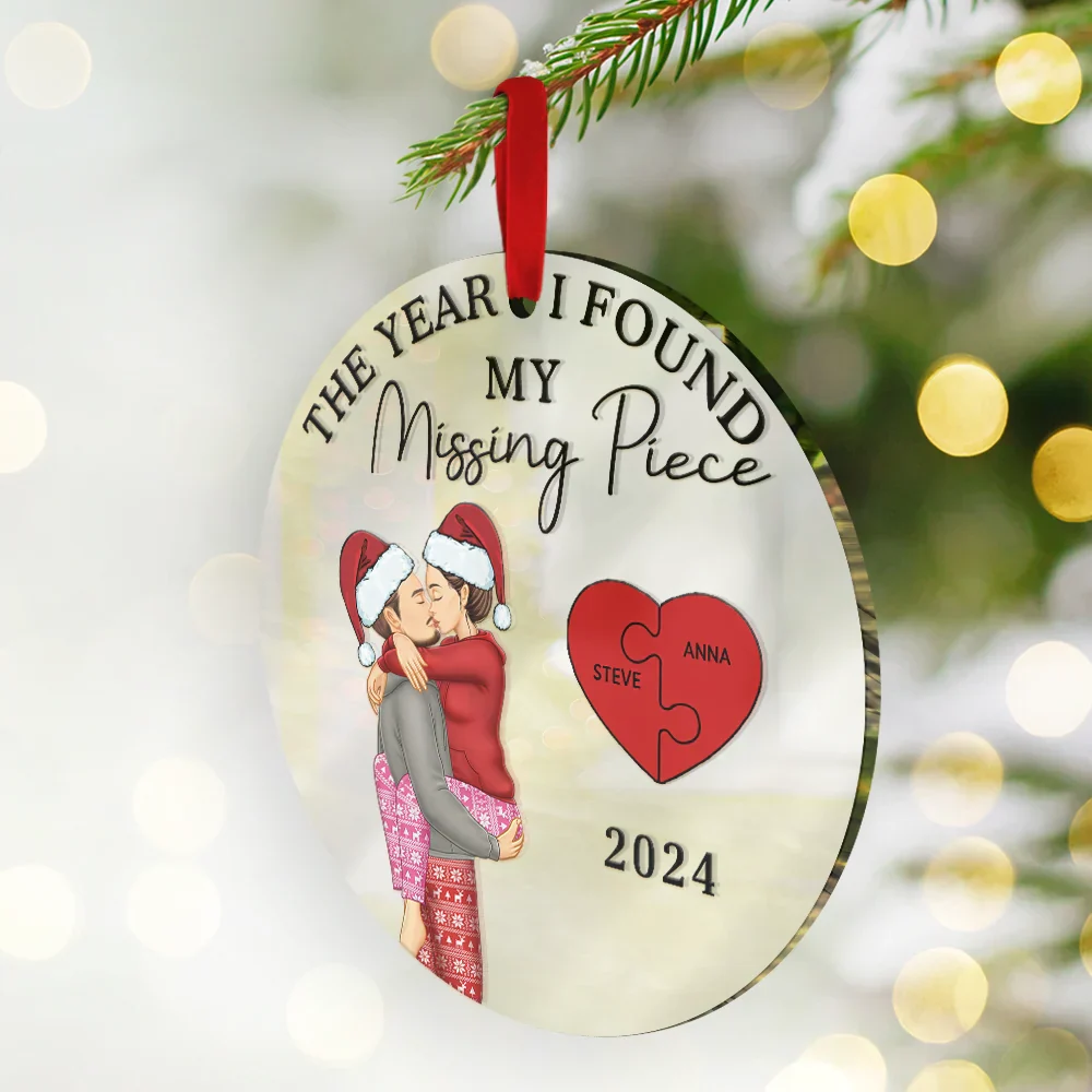 The Year I Found My Missing Piece Kissing Couples - Personalized Custom Shaped Mirror Ornament - Image 2