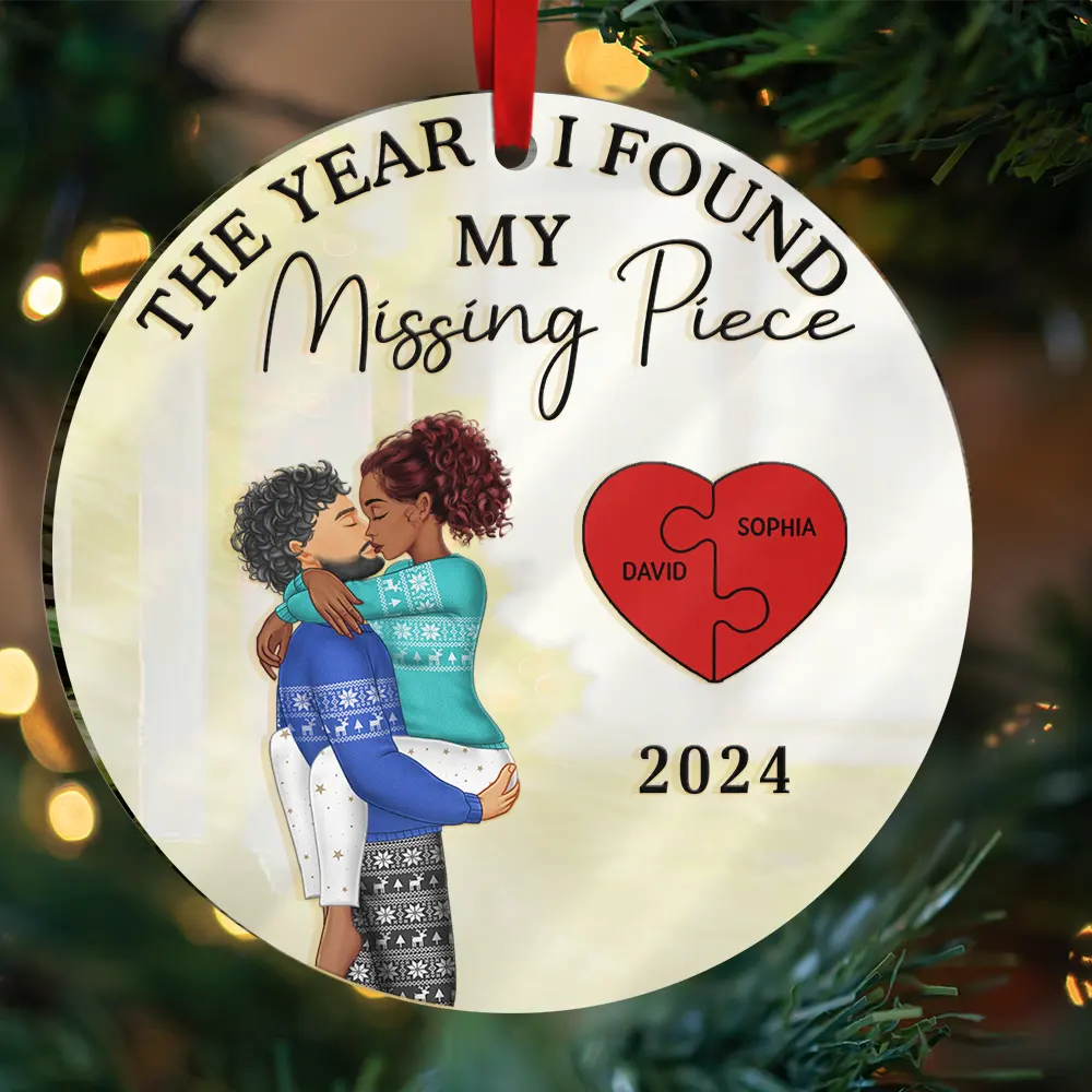 The Year I Found My Missing Piece Kissing Couples - Personalized Custom Shaped Mirror Ornament - Image 3