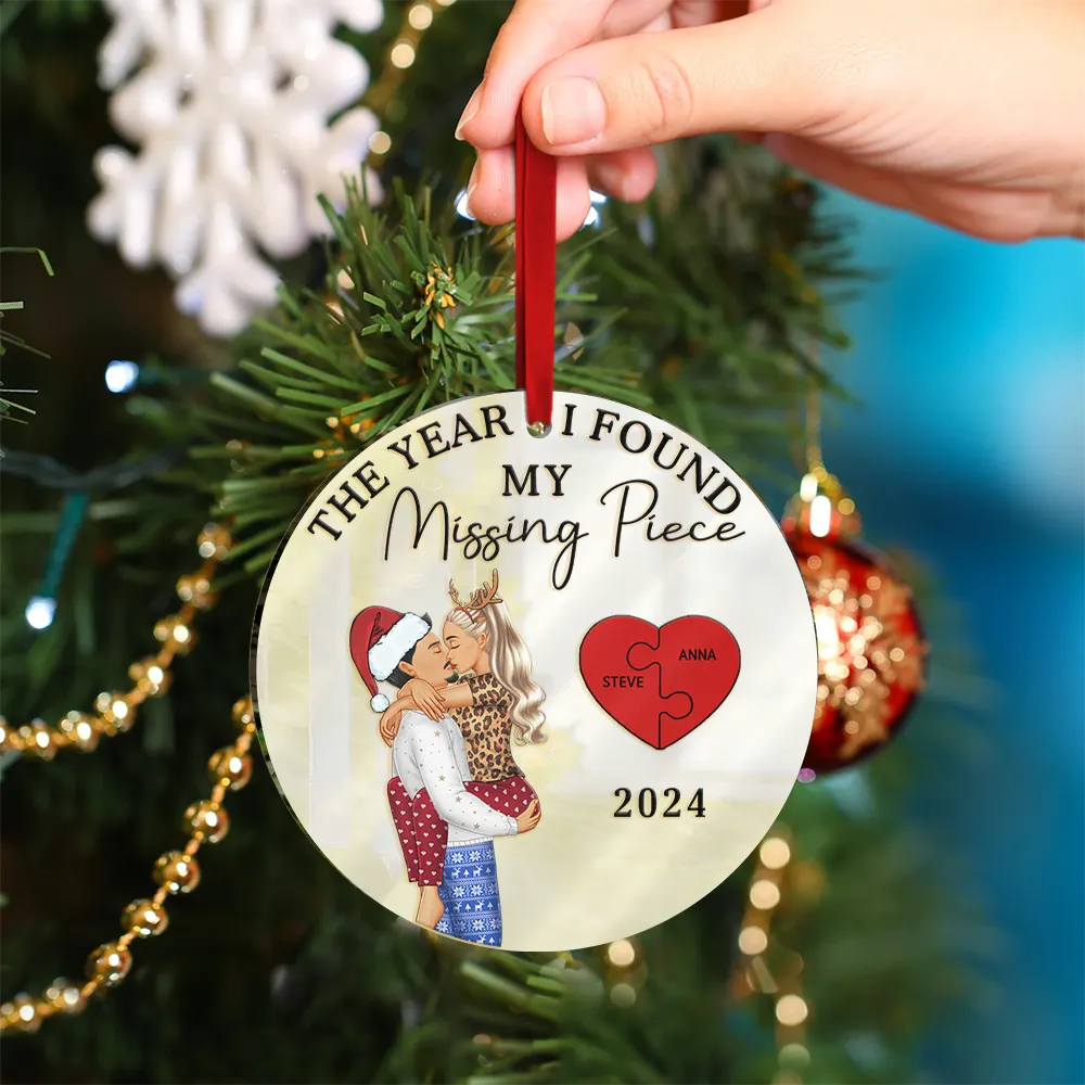 The Year I Found My Missing Piece Kissing Couples - Personalized Custom Shaped Mirror Ornament - Image 4
