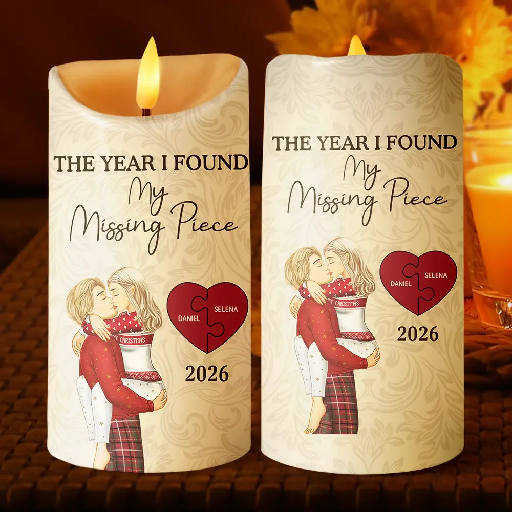The Year I Found My Missing Piece Kissing Couples - Personalized Flameless LED Candle - Image 2