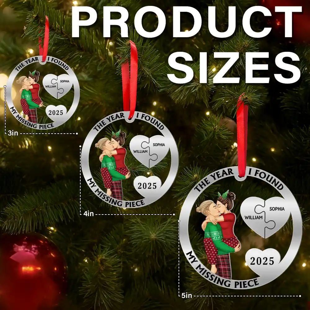 The Year I Found My Missing Piece Kissing Couples - Personalized Metal Ornament - Image 6