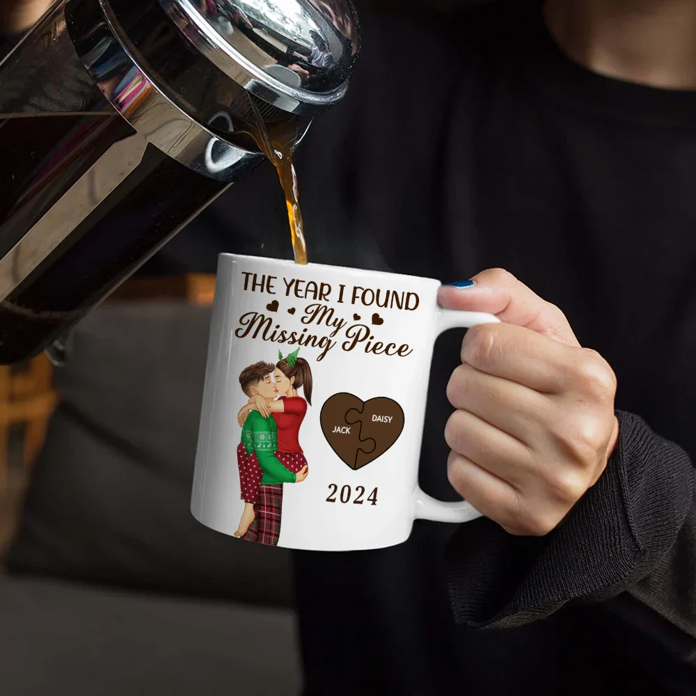 The Year I Found My Missing Piece Kissing Couples - Personalized White Edge-to-Edge Mug - Image 4