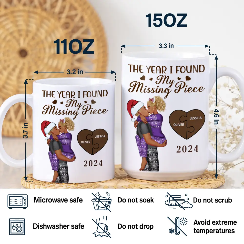 The Year I Found My Missing Piece Kissing Couples - Personalized White Edge-to-Edge Mug - Image 5