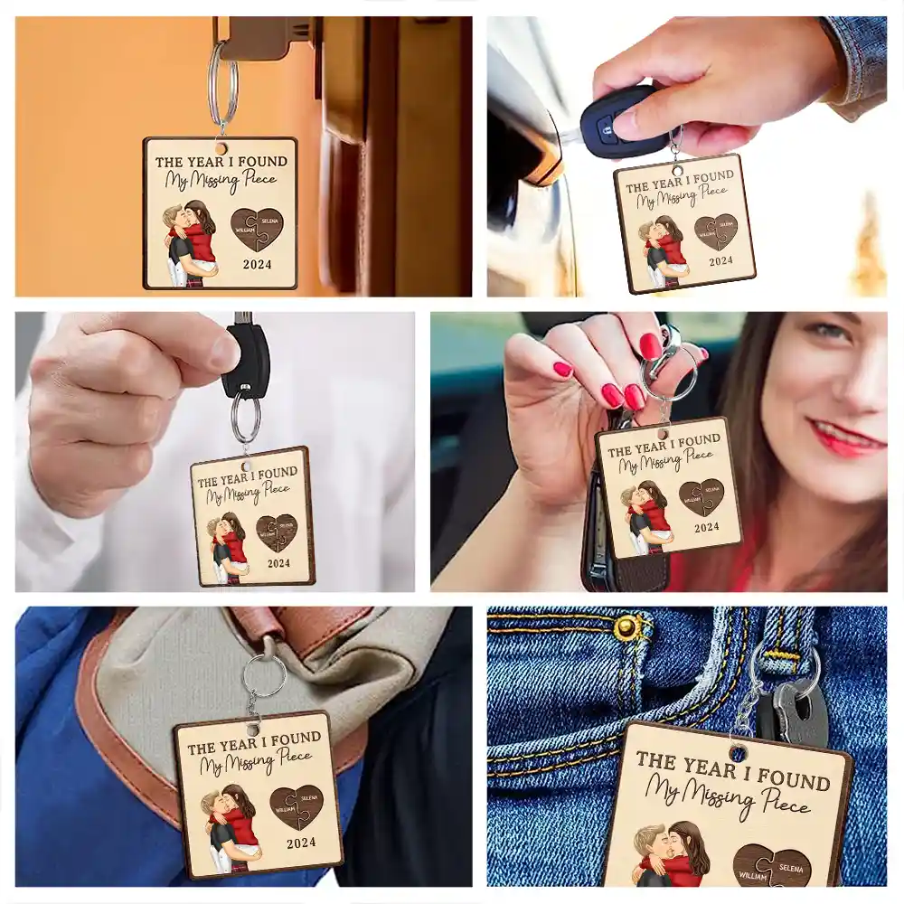 The Year I Found My Missing Piece Kissing Couples - Personalized Wooden Keychain - Image 6