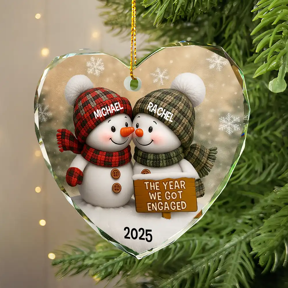 The Year I Found My Missing Piece Snowman - Personalized Heart Shaped Glass Ornament - Image 2