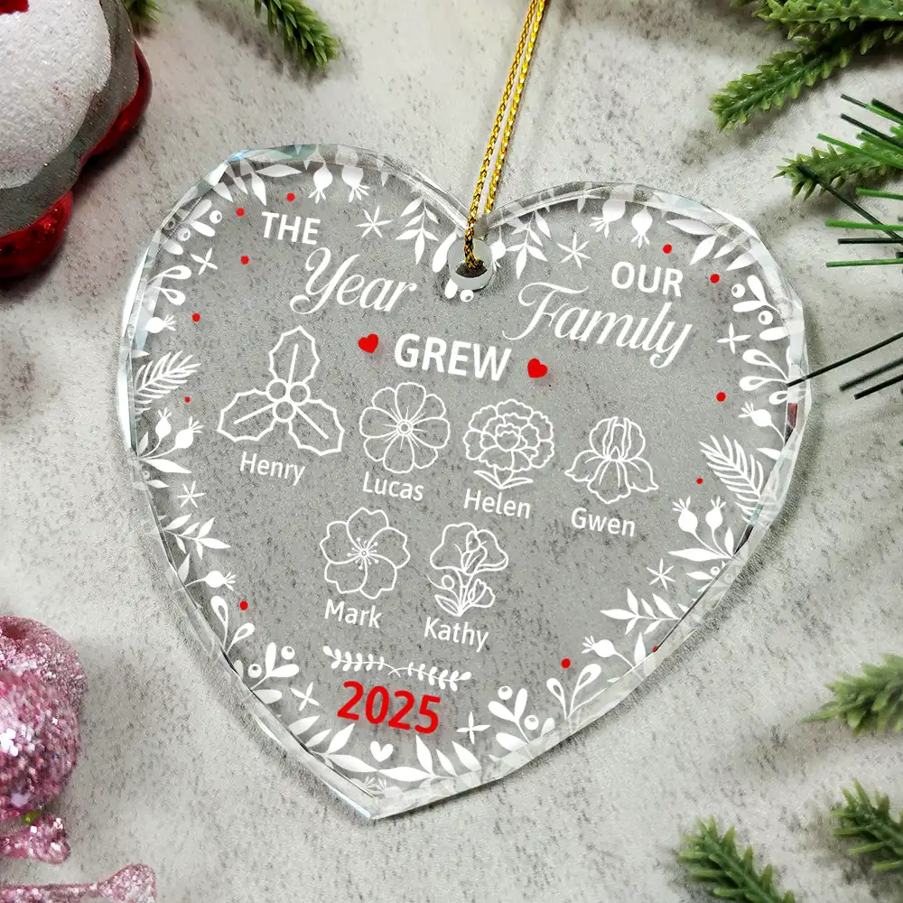 The Year Our Family Grew - Personalized Heart Shaped Glass Ornament - Image 4