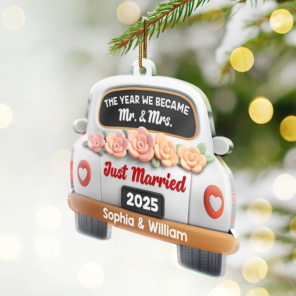 The Year We Became Mr & Mrs 3D Effect - Personalized Custom Shaped Acrylic Ornament - Image 2