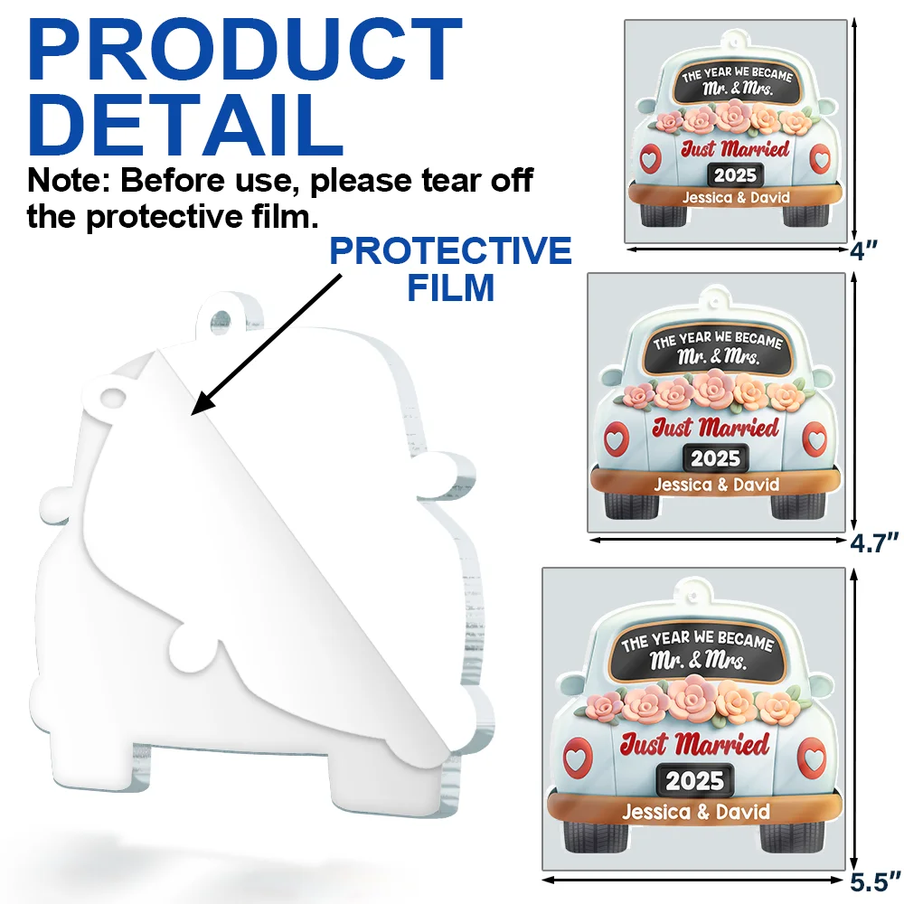 The Year We Became Mr & Mrs 3D Effect - Personalized Custom Shaped Acrylic Ornament - Image 6