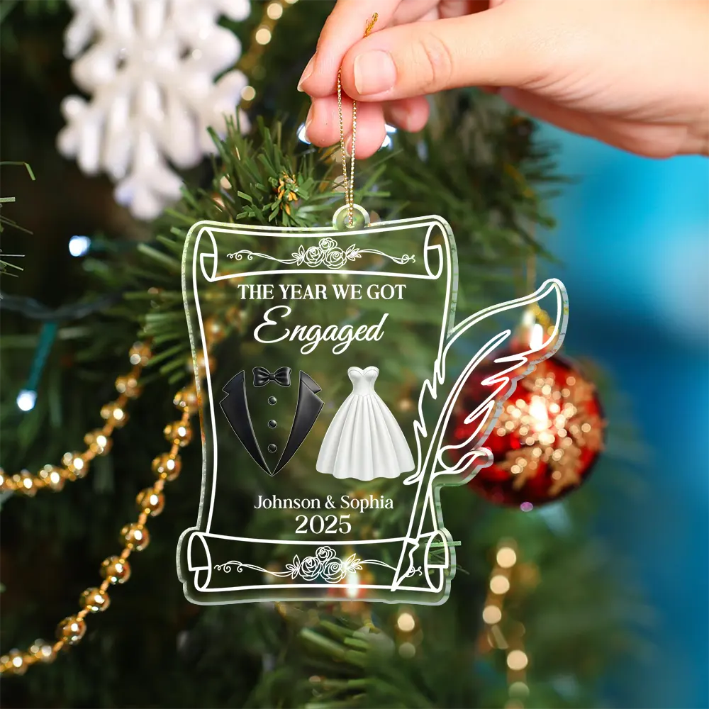 The Year We Became Mr. & Mrs. Couple Christmas - Personalized Custom Shaped Acrylic Ornament - Image 4