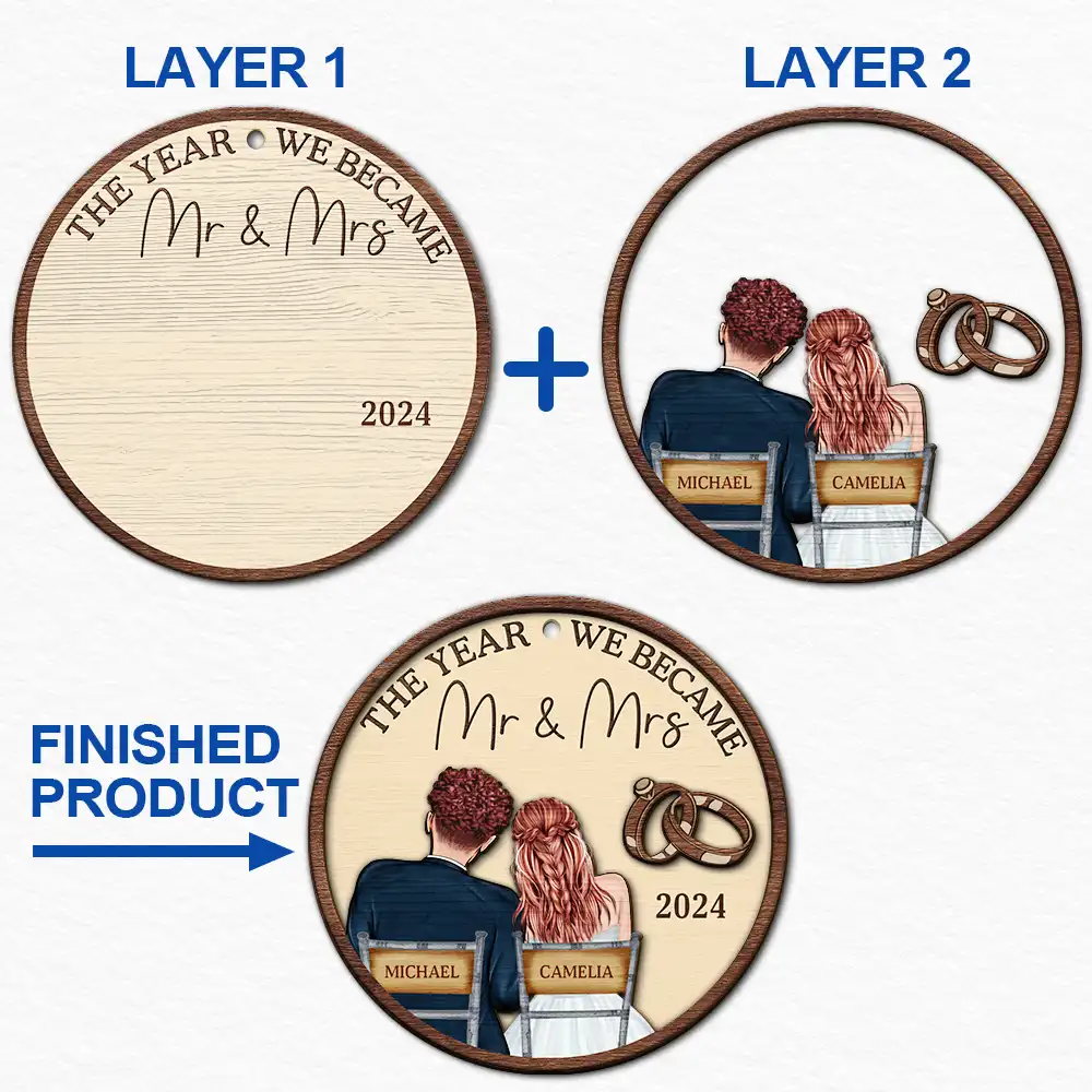The Year We Became Mr & Mrs Couples - Personalized 2-Layered Wooden Ornament - Image 6