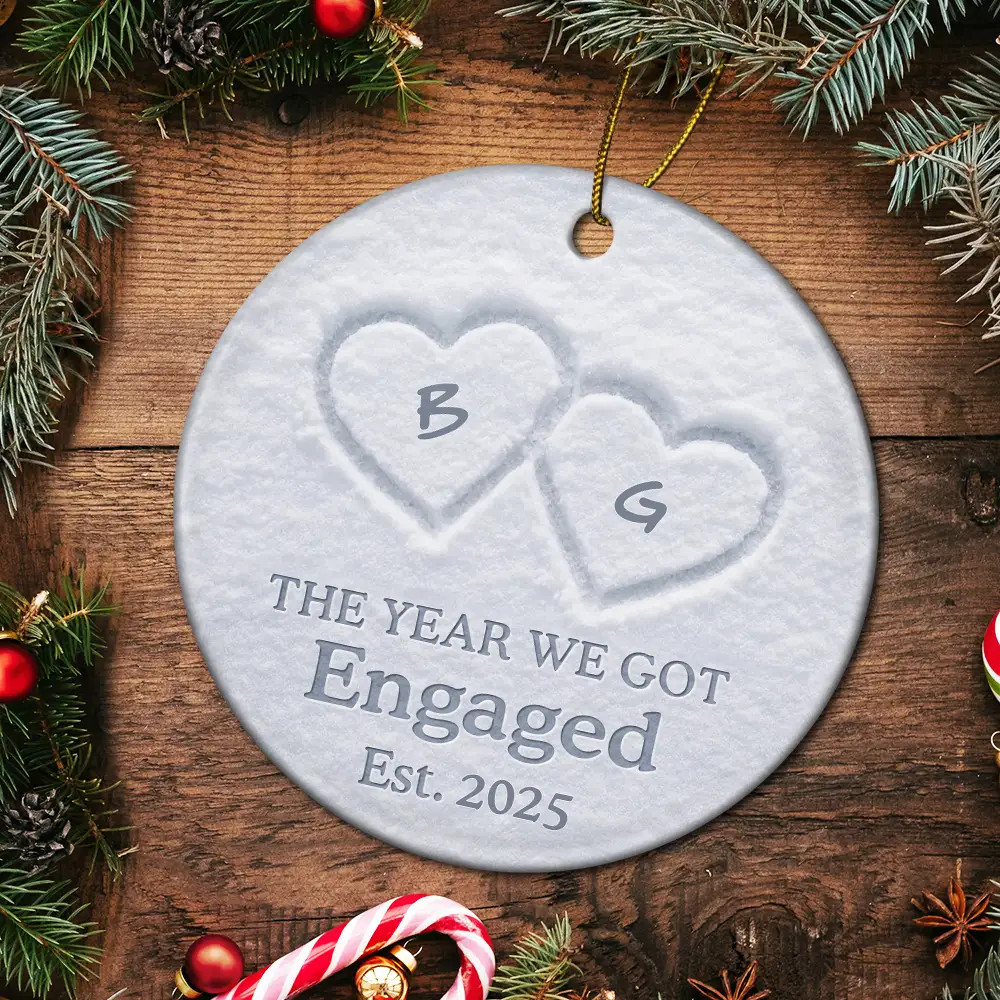The Year We Became Mr & Mrs Initial Letter - Personalized Circle Ceramic Ornament - Image 6