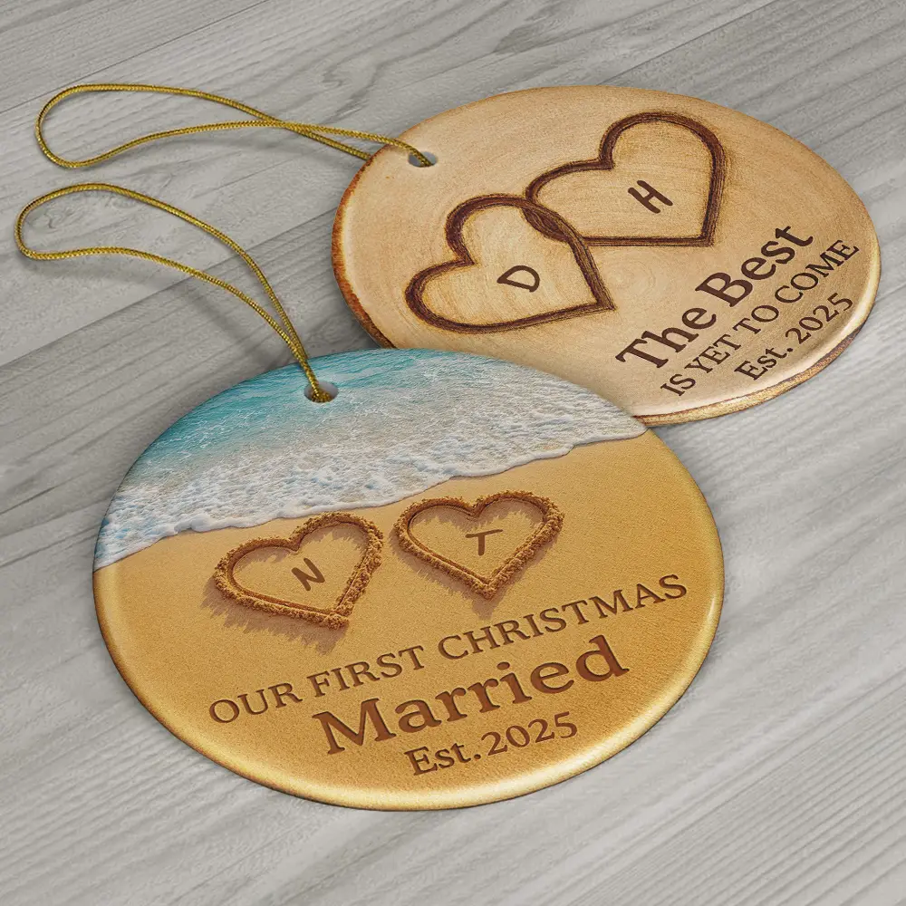 The Year We Became Mr & Mrs Initial Letter - Personalized Circle Ceramic Ornament - Image 7