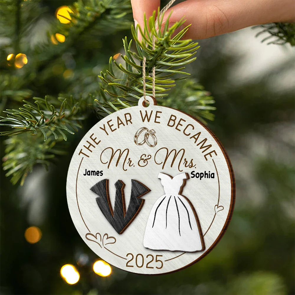 The Year We Became Mr & Mrs - Personalized 2-Layered Wooden Ornament - Image 2