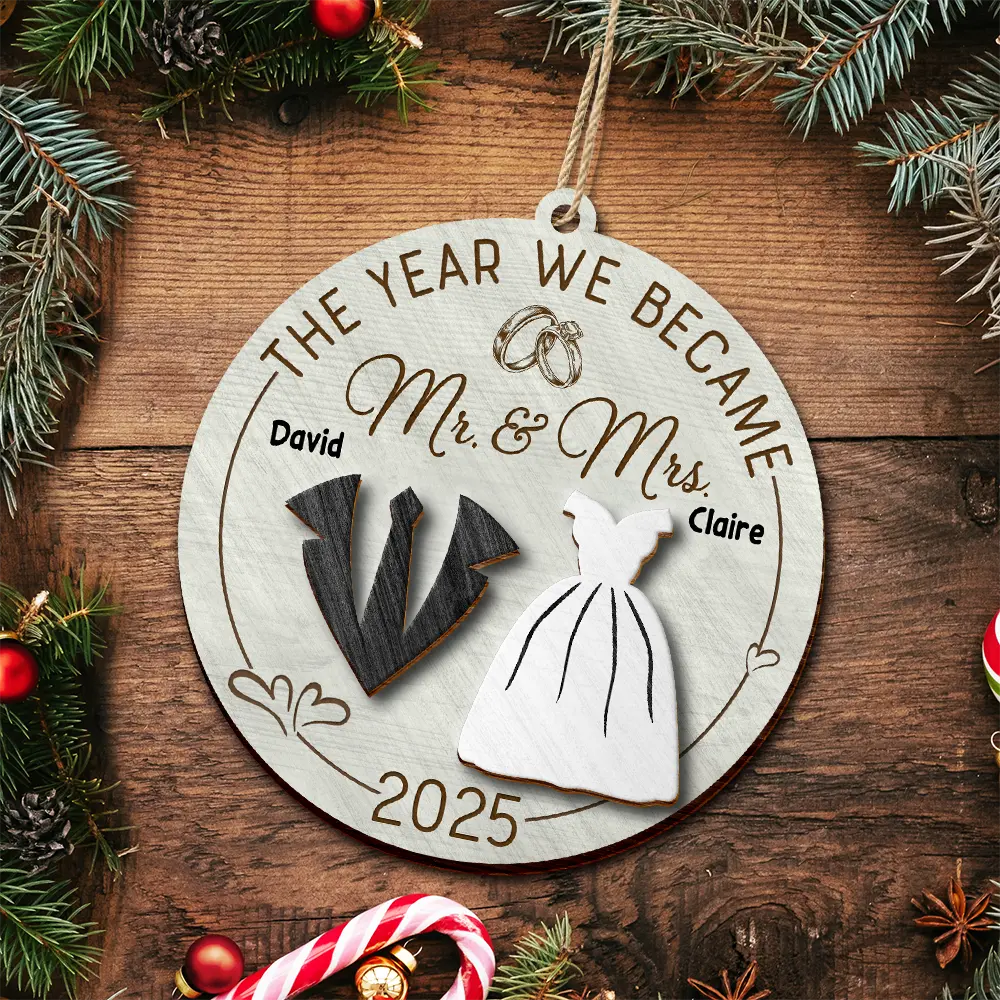 The Year We Became Mr & Mrs - Personalized 2-Layered Wooden Ornament - Image 4