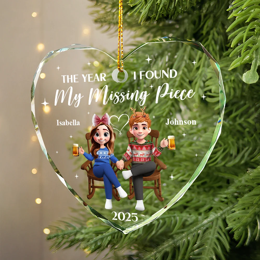 The Year We Became Mr & Mrs - Personalized Heart Shaped Glass Ornament - Image 2