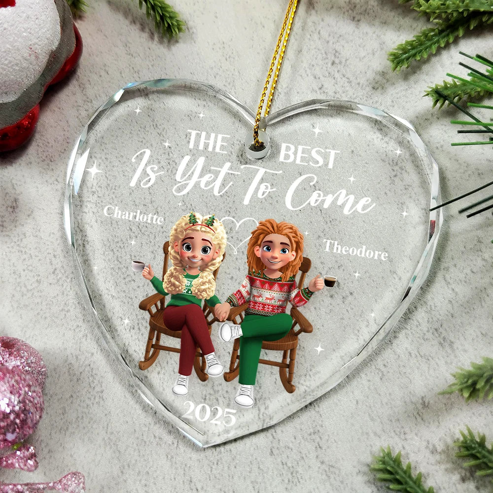 The Year We Became Mr & Mrs - Personalized Heart Shaped Glass Ornament - Image 4