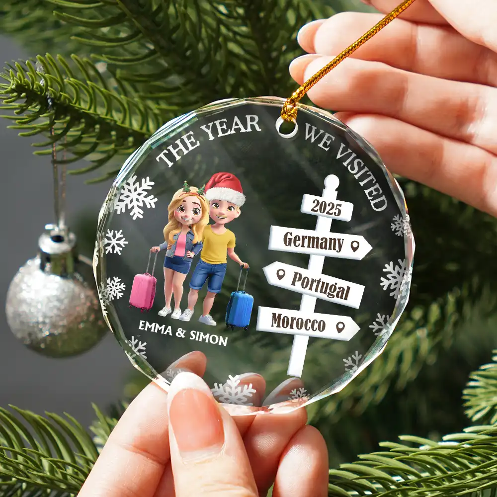 The Year We Visited Travel Ornament - Personalized Circle Glass Ornament - Image 2
