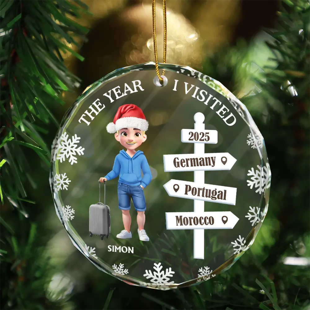 The Year We Visited Travel Ornament - Personalized Circle Glass Ornament - Image 3