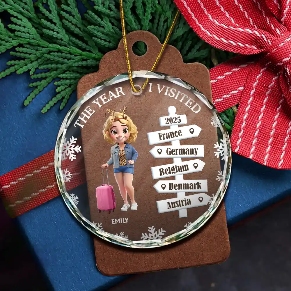 The Year We Visited Travel Ornament - Personalized Circle Glass Ornament - Image 5