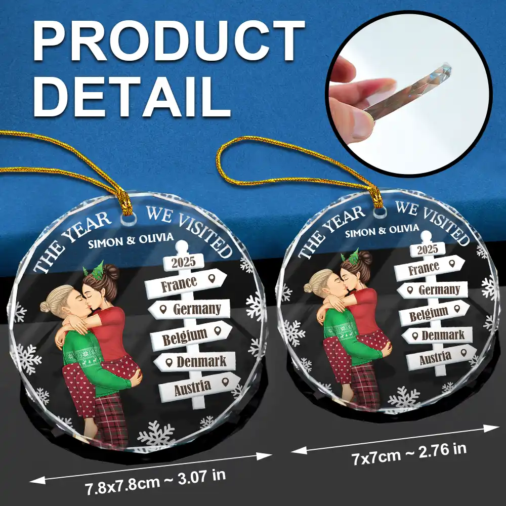 The Year We Visited Travel Ornament Side View - Personalized Circle Glass Ornament - Image 6
