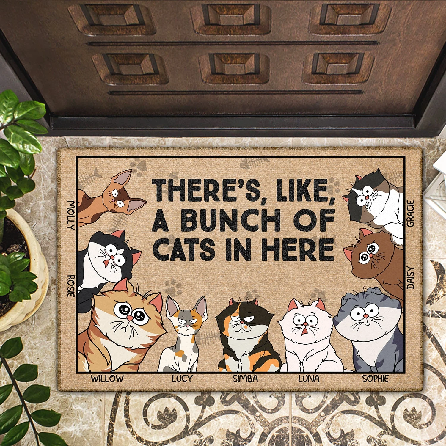 There's Like A Bunch Of Cats Funny Cartoon Cat - Gift For Cat Lovers - Personalized Doormat - Image 2