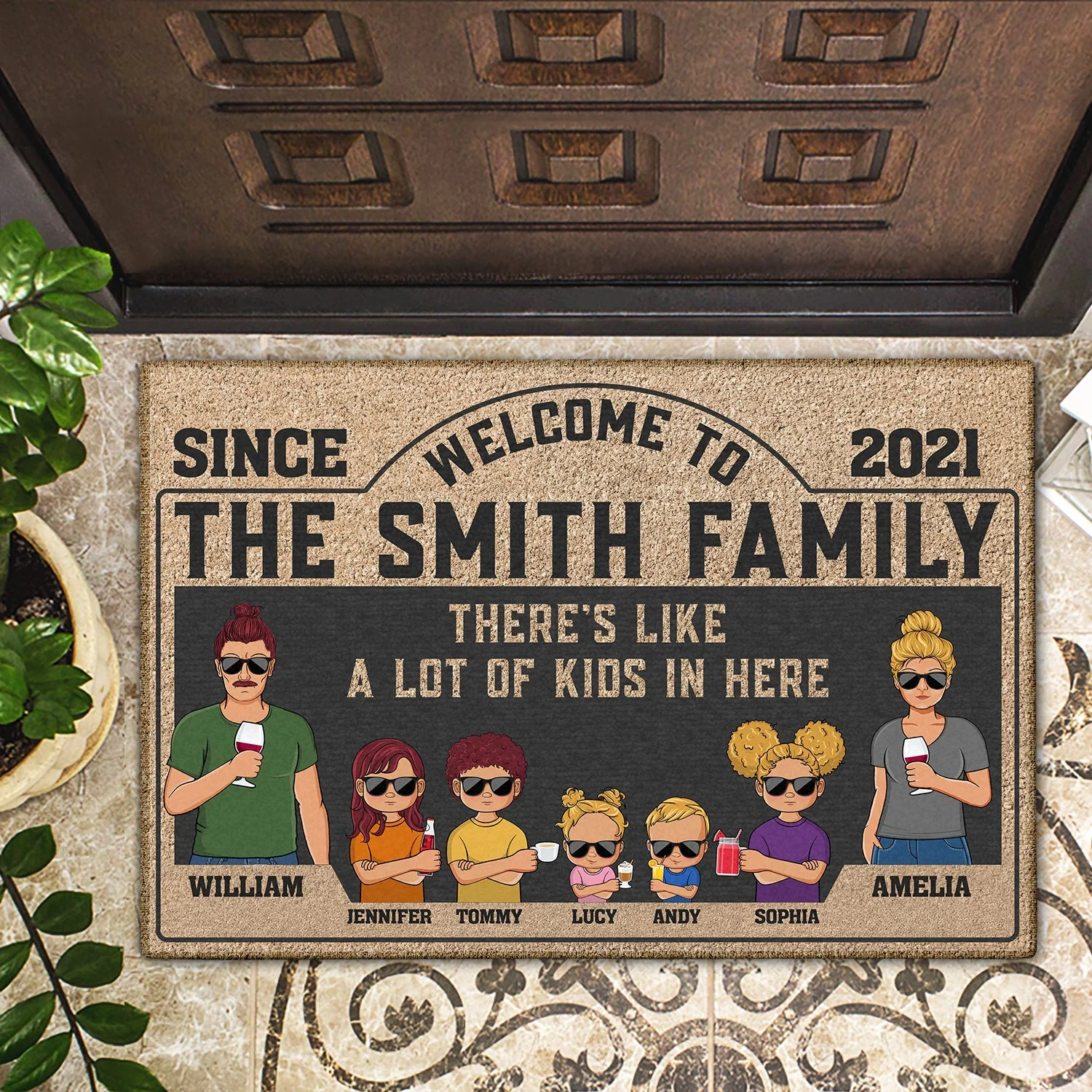 There's Like A Lot Of Kids In Here Couple Parents And Children - Family Gift - Personalized Custom Doormat - Image 2