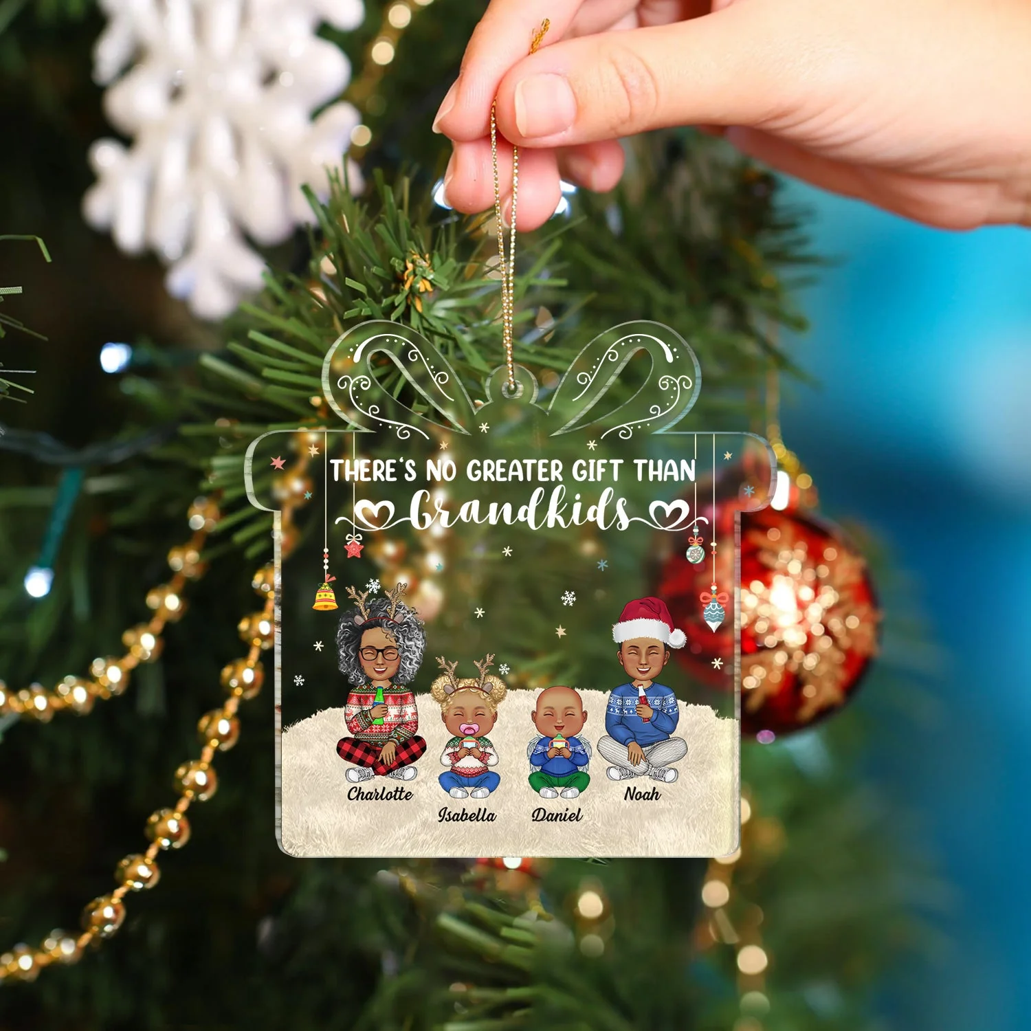 There's No Greater Gift Than Grandkids - Christmas Gift For Family, Grandma, Grandpa, Grandparents - Personalized Custom Shaped Acrylic Ornament - Image 4