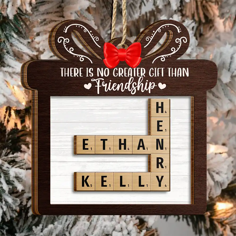 There's No Greater Gift Than Grandkids Family Friends Crossword Scrabble - Personalized 2-Layered Wooden Ornament - Image 4