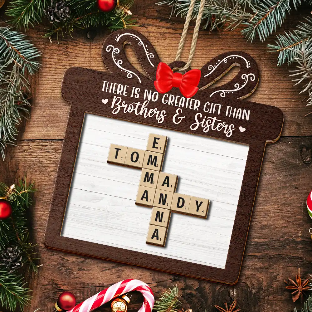 There's No Greater Gift Than Grandkids Family Friends Crossword Scrabble - Personalized 2-Layered Wooden Ornament - Image 6