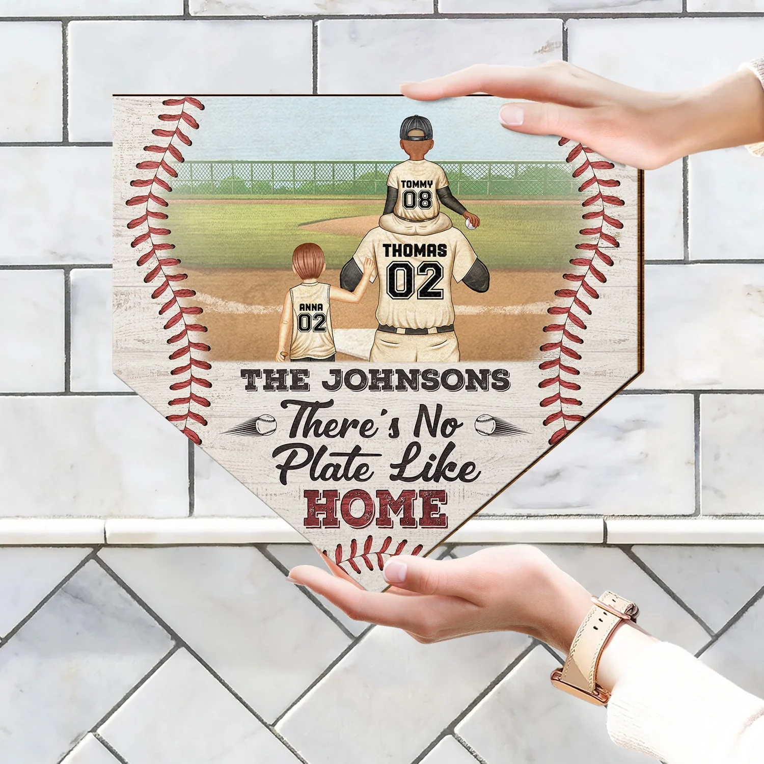 There's No Plate Like Home - Gift For Family, Baseball, Softball Fans - Personalized Custom Shaped Wood Sign - Image 4