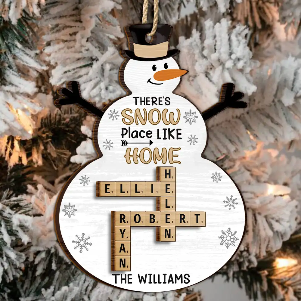 There's Snow Place Like Home Family Crossword Scrabble - Personalized 2-Layered Wooden Ornament - Image 4