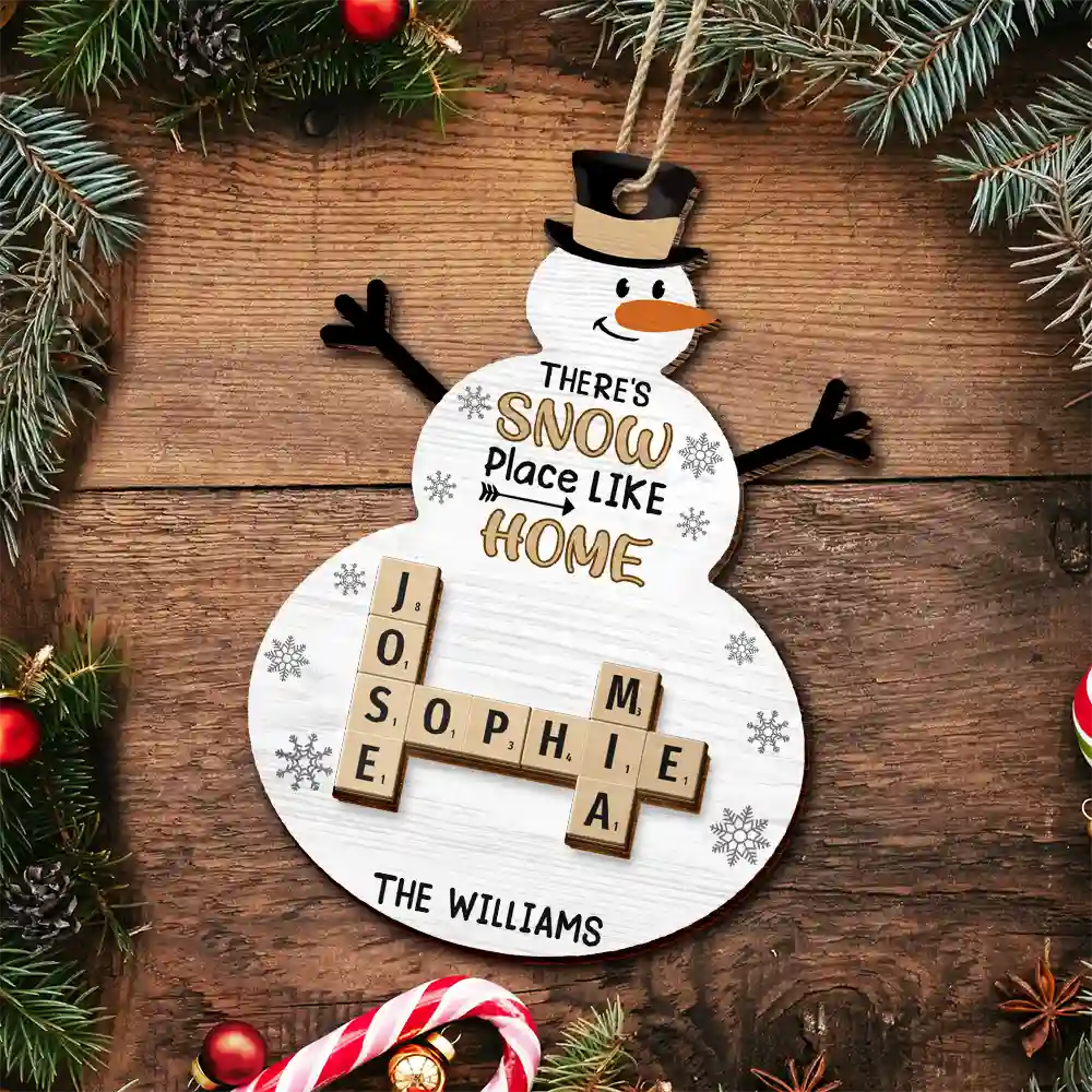 There's Snow Place Like Home Family Crossword Scrabble - Personalized 2-Layered Wooden Ornament - Image 6