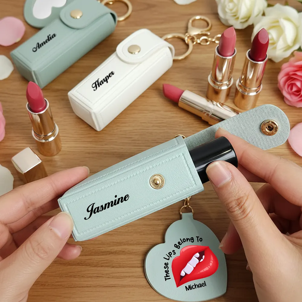 These Lips Belong To - Personalized Leather Lipstick Case Keychain With Mirror - Image 2