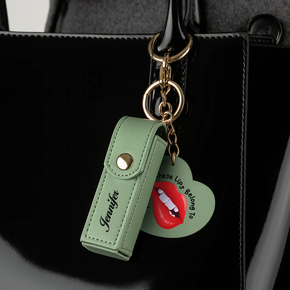These Lips Belong To - Personalized Leather Lipstick Case Keychain With Mirror - Image 3