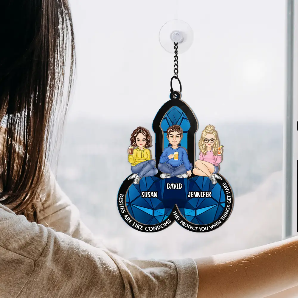 They Protect You When Things Get Hard Besties - Personalized Window Hanging Suncatcher Ornament - Image 4