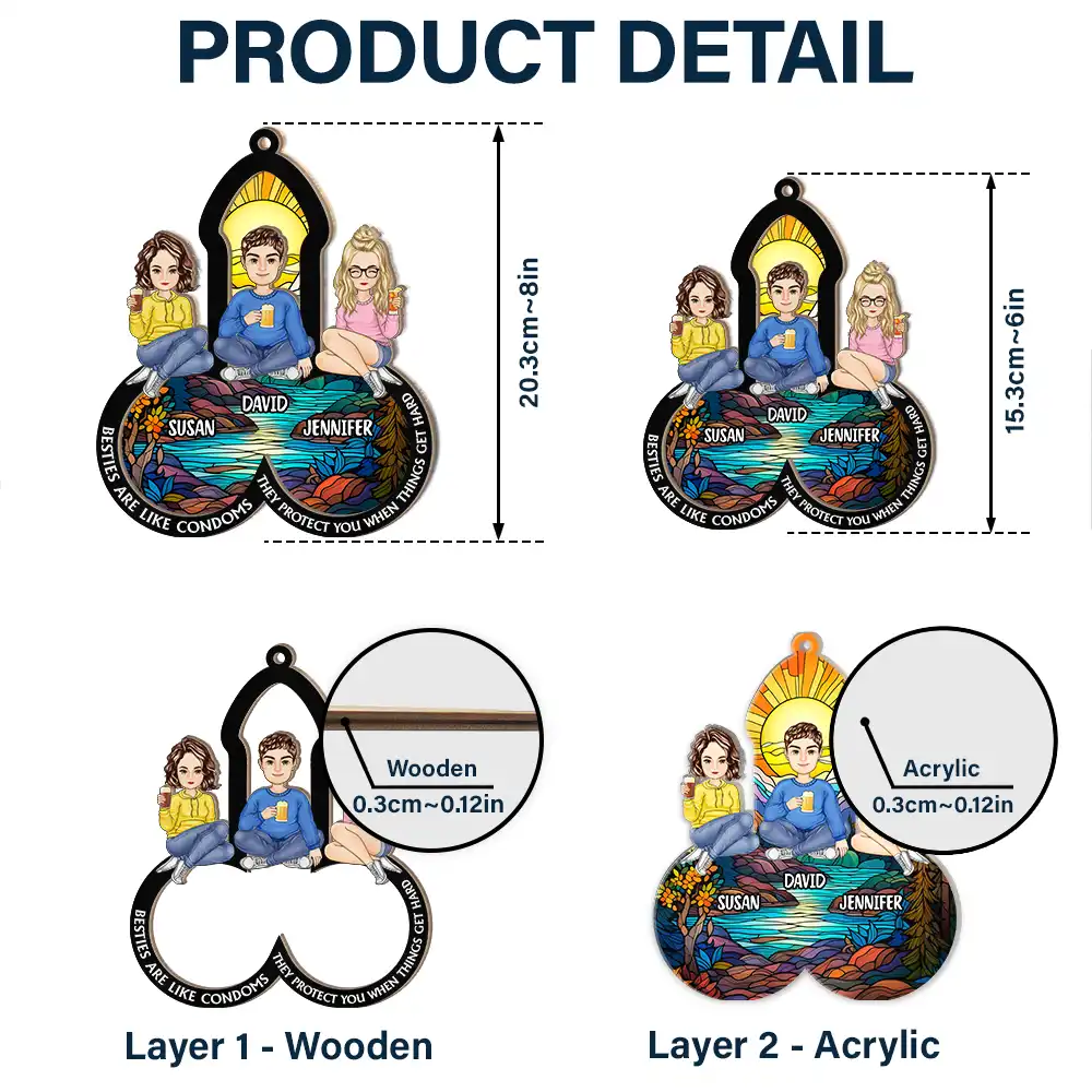 They Protect You When Things Get Hard Besties - Personalized Window Hanging Suncatcher Ornament - Image 5