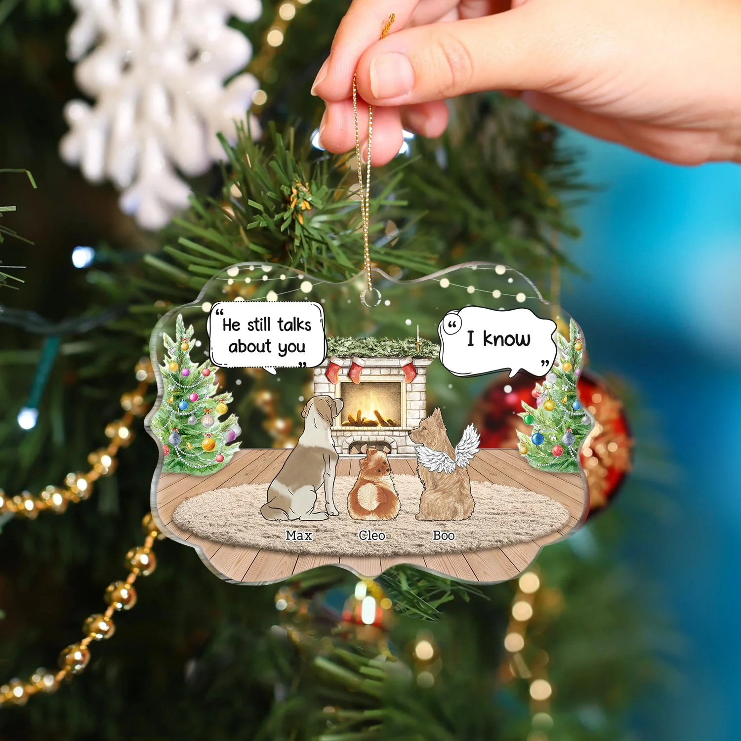 They Still Talk About You Cozy House - Memorial Christmas Gift For Pet Lovers - Personalized Medallion Acrylic Ornament - Image 4